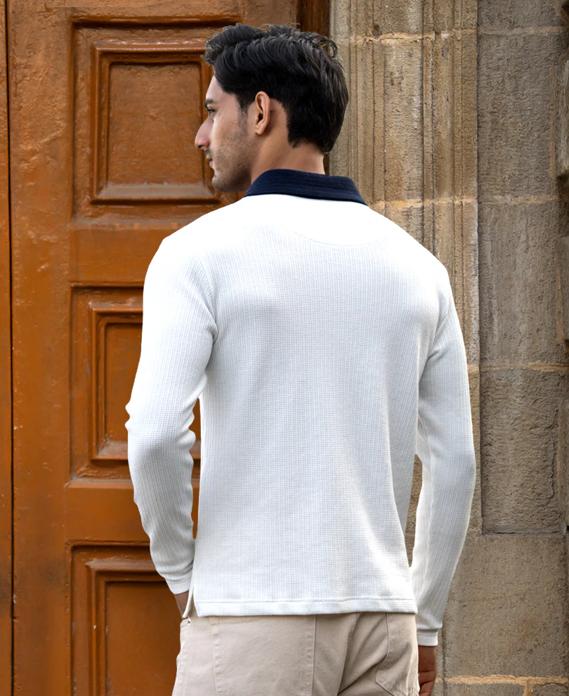 Off-White Drawstring Polo T-Shirt - Image 5