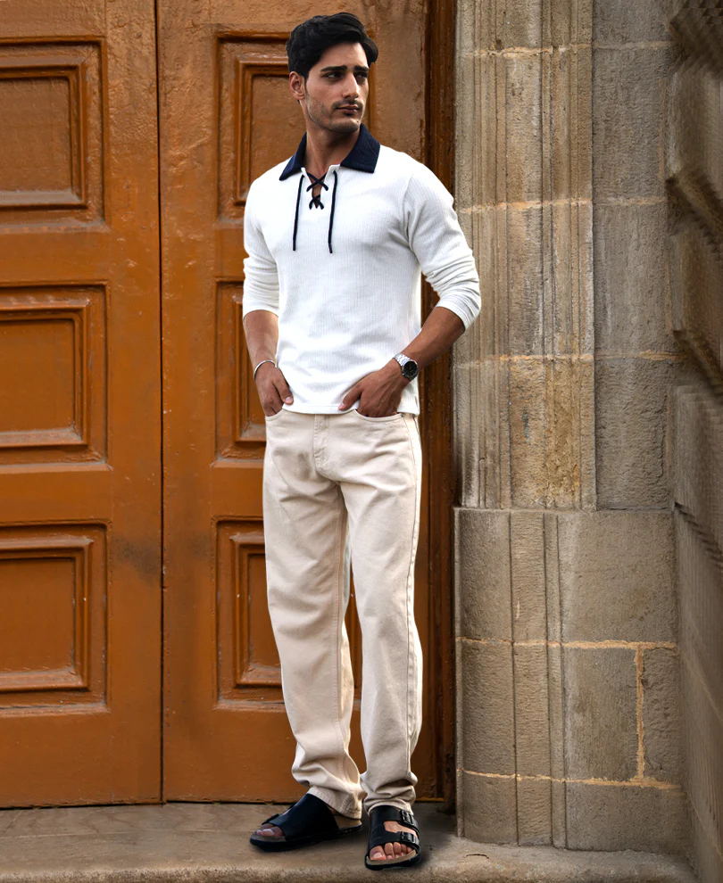 Off-White Drawstring Polo T-Shirt - Image 6