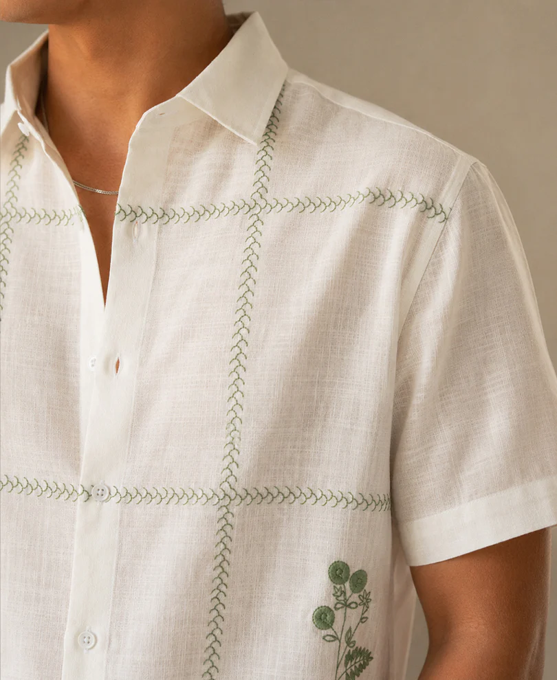 Off-White Floral Embroidery Shirt 100% Cotton - Image 3