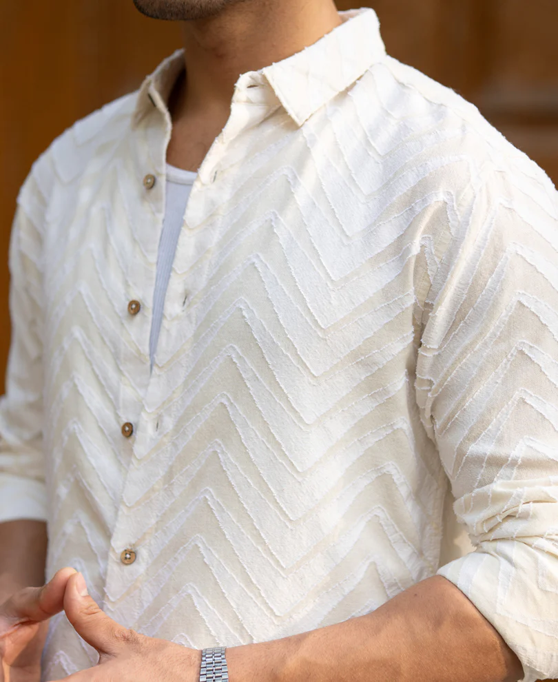 Off White Jacquard Shirt 100% Cotton - Image 3