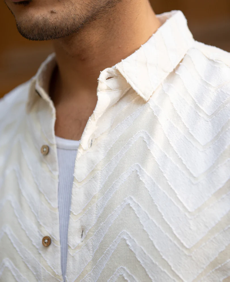 Off White Jacquard Shirt 100% Cotton - Image 4