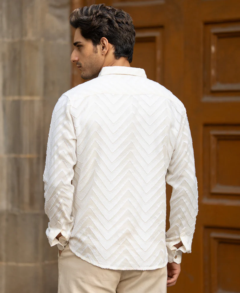 Off White Jacquard Shirt 100% Cotton - Image 5