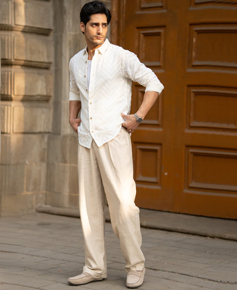 Off White Jacquard Shirt 100% Cotton - Image 6