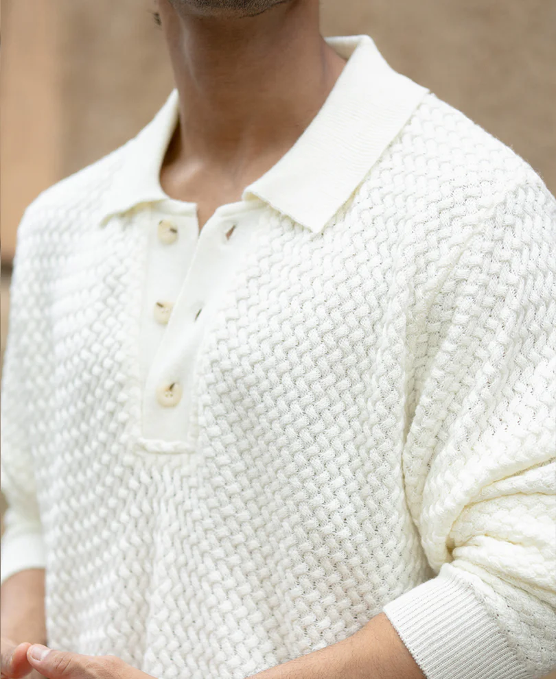 Off White Knit Polo T-Shirt 100% Cotton - Image 4