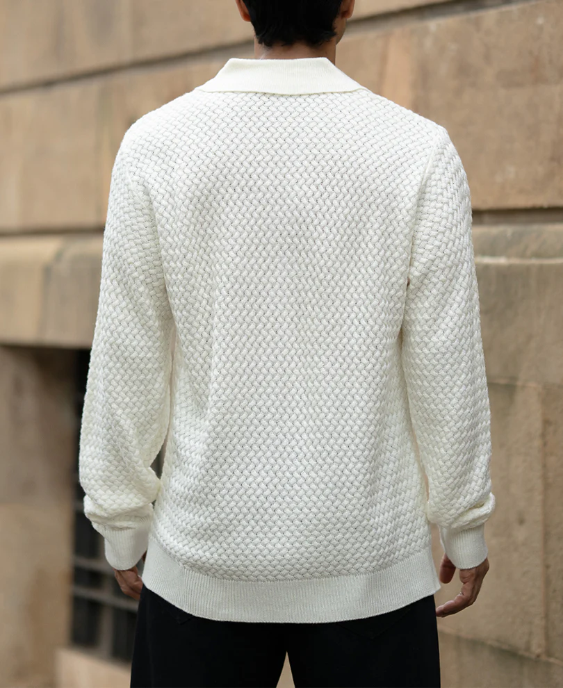 Off White Knit Polo T-Shirt 100% Cotton - Image 5