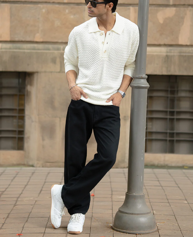Off White Knit Polo T-Shirt 100% Cotton - Image 6