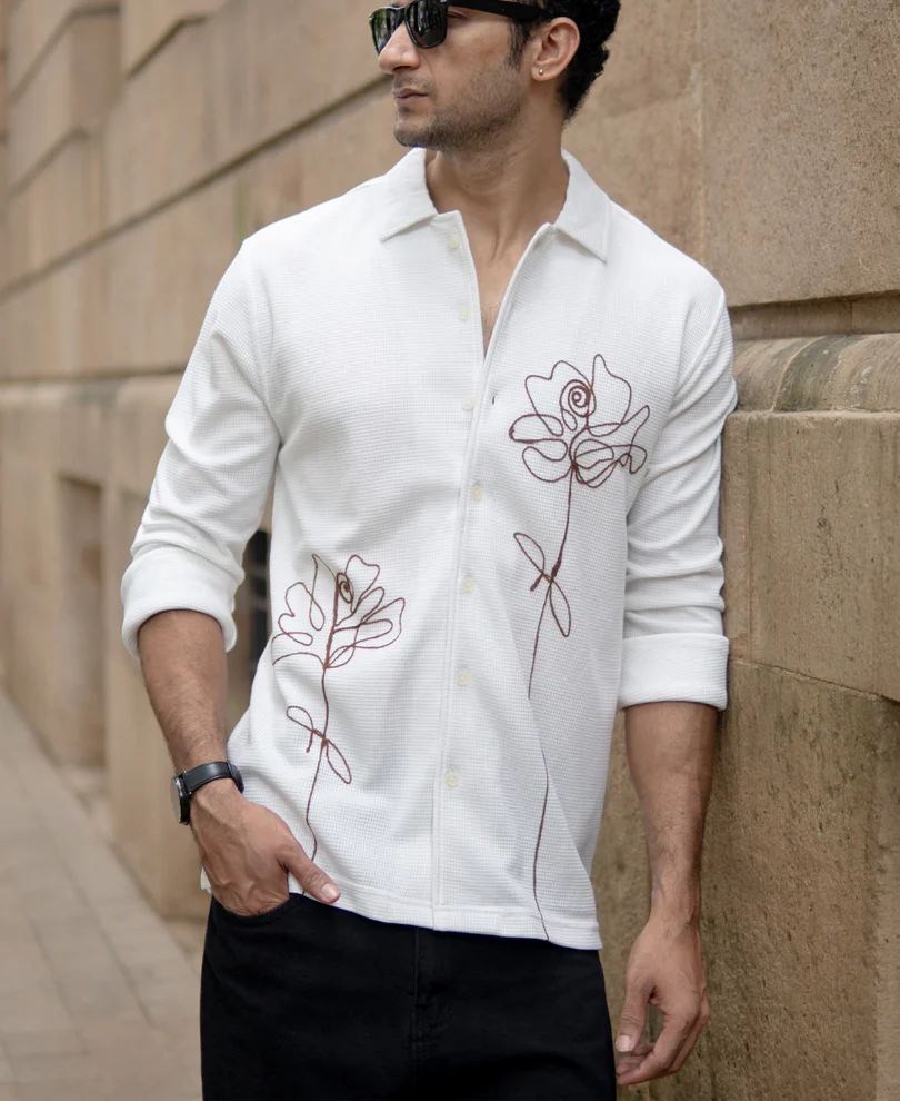 Off White Knitted Embroidery Shirt - Image 2