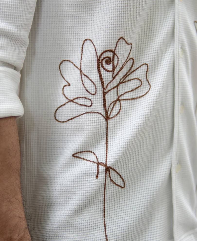Off White Knitted Embroidery Shirt - Image 3