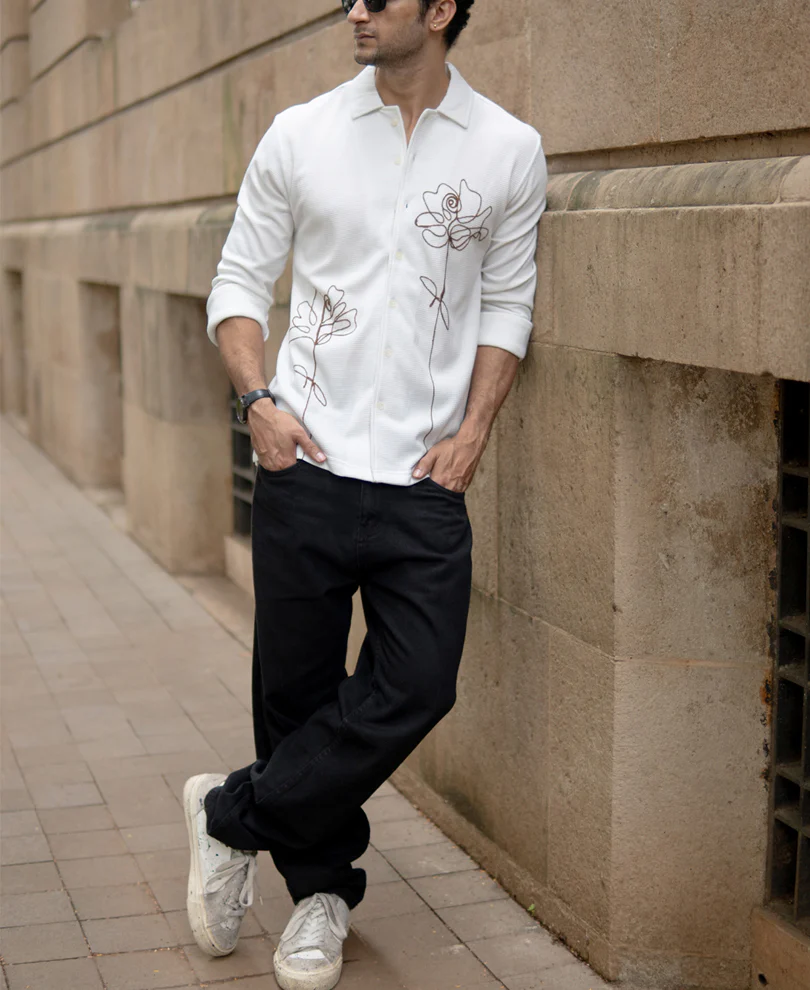 Off White Knitted Embroidery Shirt - Image 6