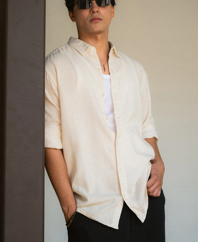 Off White Linen Blend Shirt - Image 2