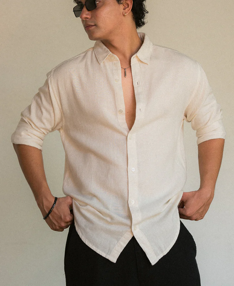 Off White Linen Blend Shirt - Image 3