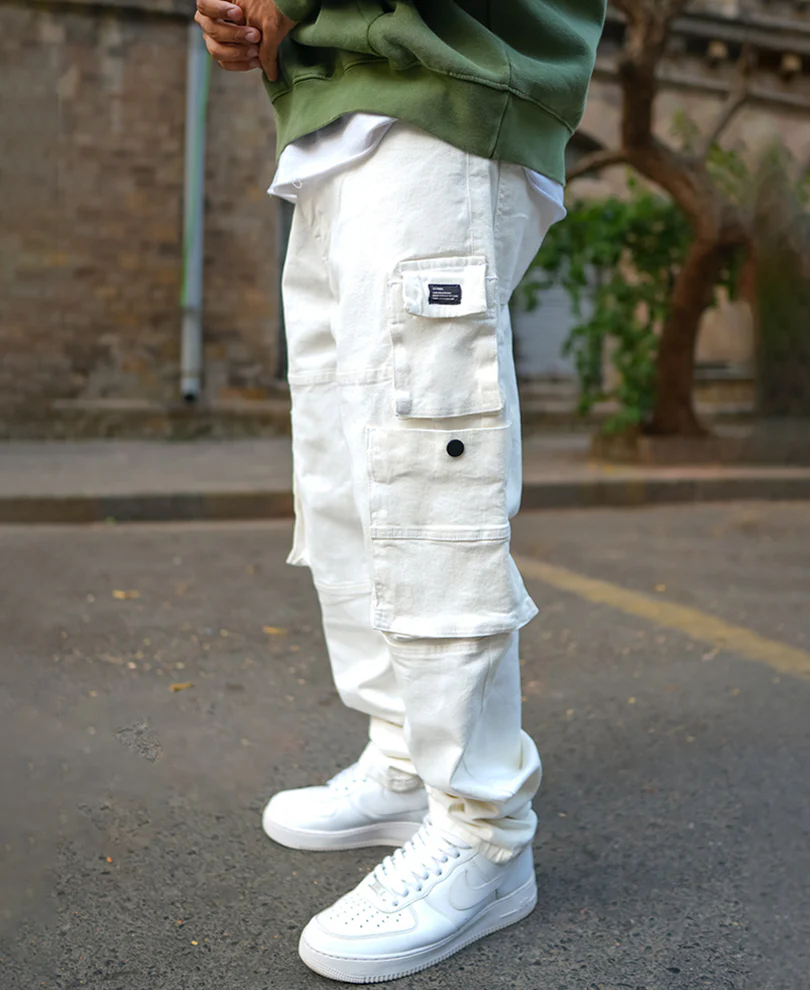 Off White Patch Pockets Denim Jeans 100% Cotton - Image 4