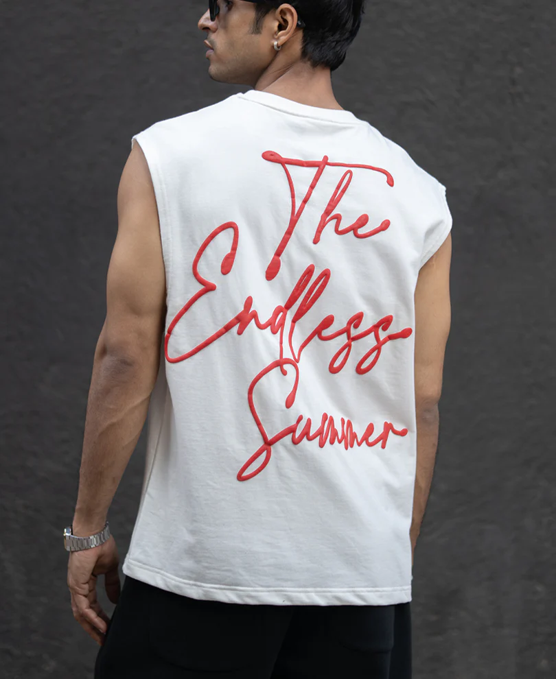 Off White Slogan Print Vest 100% Cotton - Image 4
