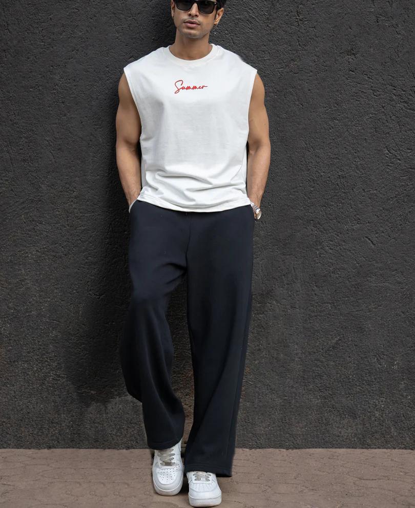Off White Slogan Print Vest 100% Cotton - Image 5