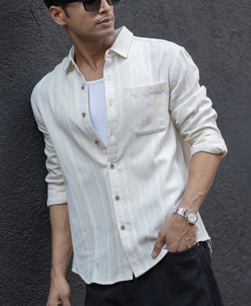 Off White Structure Stripe Shirt - Image 3