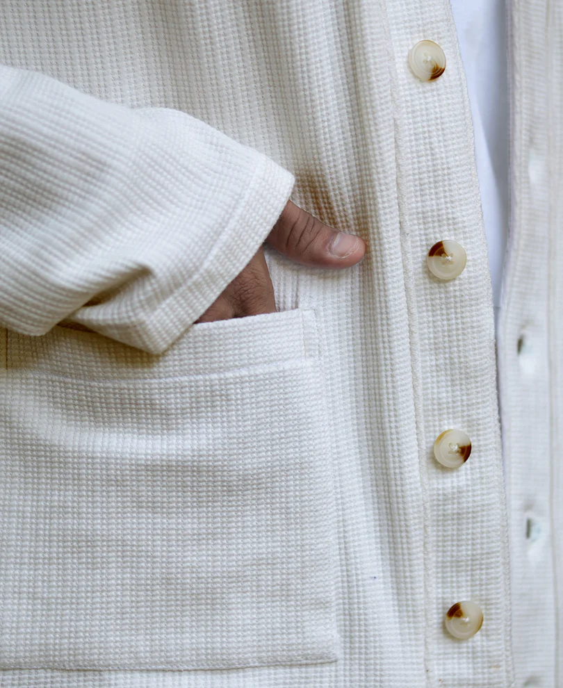 Off White Structured Knit Cardigan - Image 4