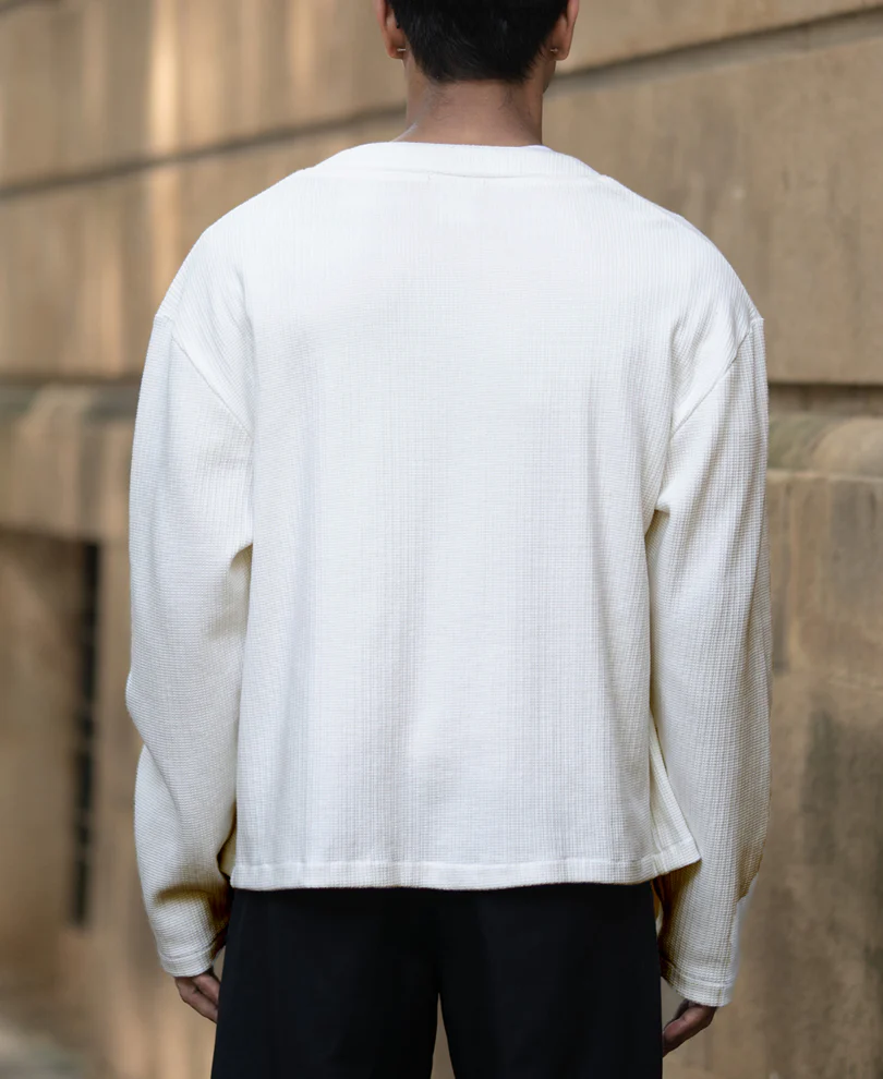 Off White Structured Knit Cardigan - Image 5
