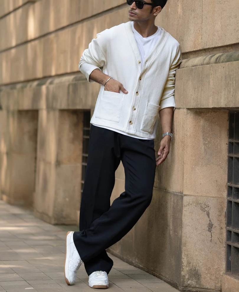 Off White Structured Knit Cardigan - Image 6