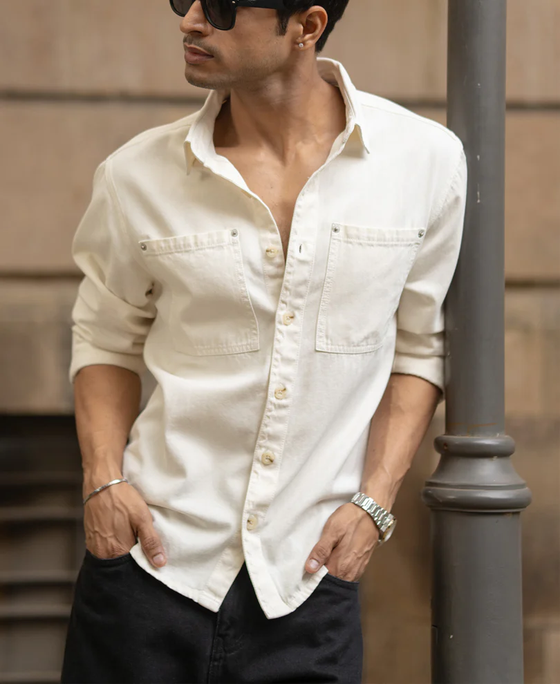 Off-White Structured Shirt With Pockets 100% Cotton - Image 3