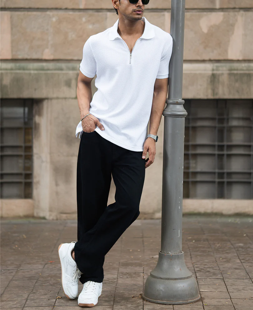 Off-White Waffle Regular Fit Half Sleeves T-Shirt - Image 6