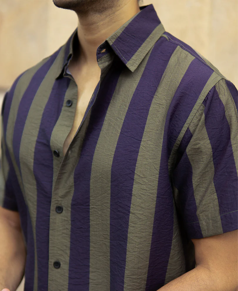 Olive And Navy Lightweight Stripe Shirt - Image 4