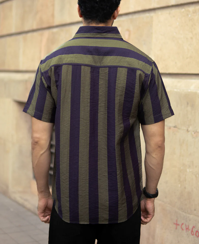 Olive And Navy Lightweight Stripe Shirt - Image 5