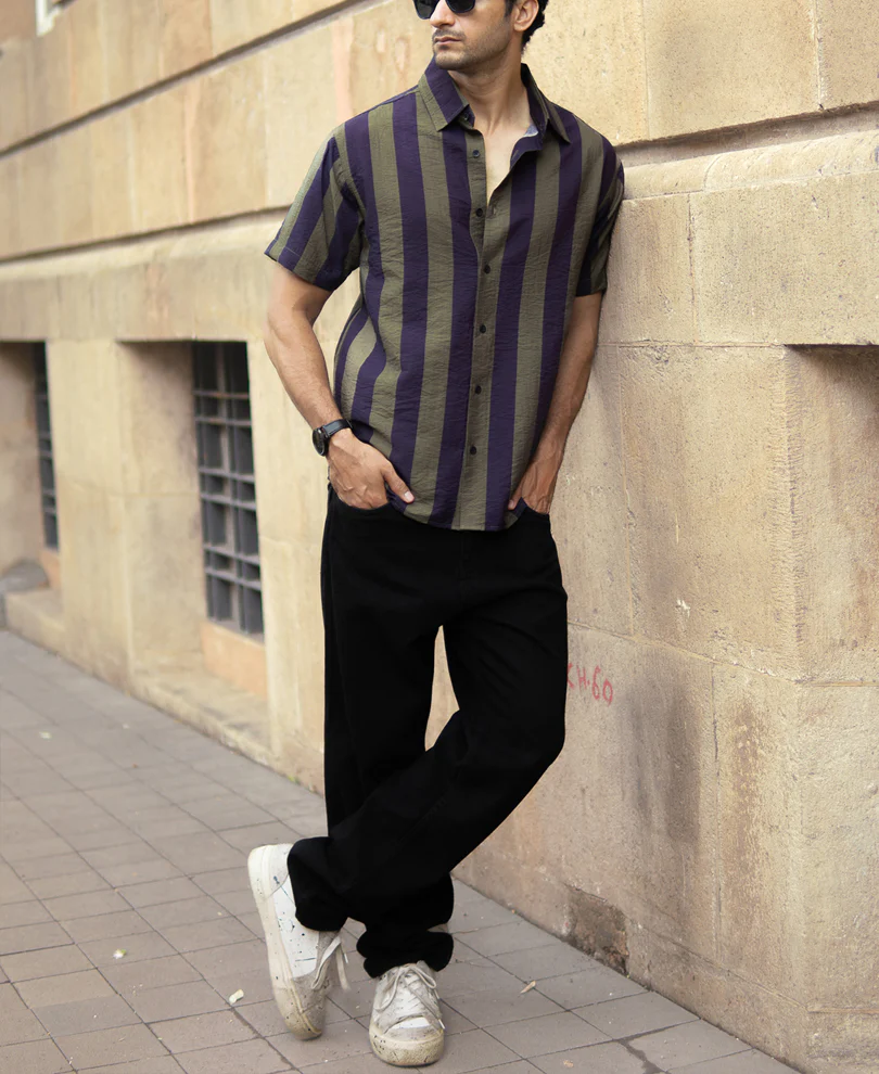 Olive And Navy Lightweight Stripe Shirt - Image 6