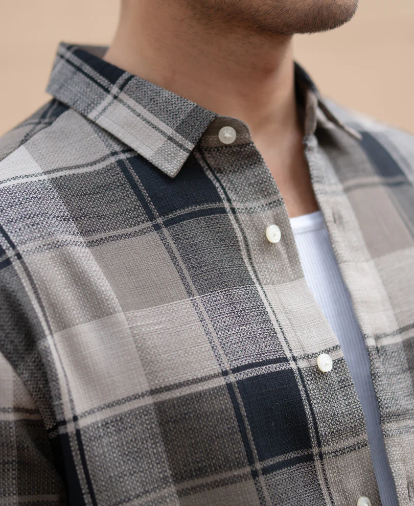 Olive & Black Structured Checks Shirt 100% Cotton - Image 4