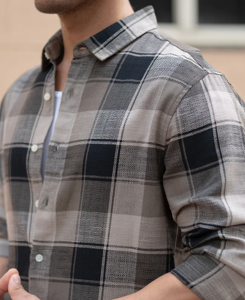 Olive & Black Structured Checks Shirt 100% Cotton - Image 5