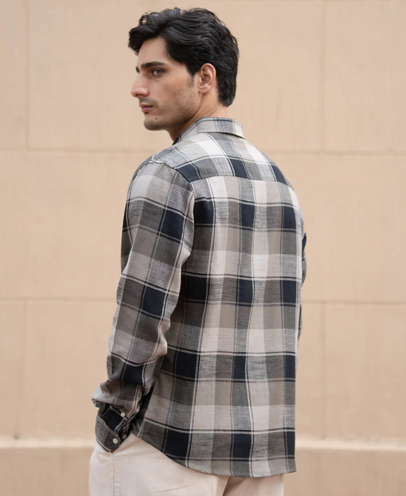 Olive & Black Structured Checks Shirt 100% Cotton - Image 6