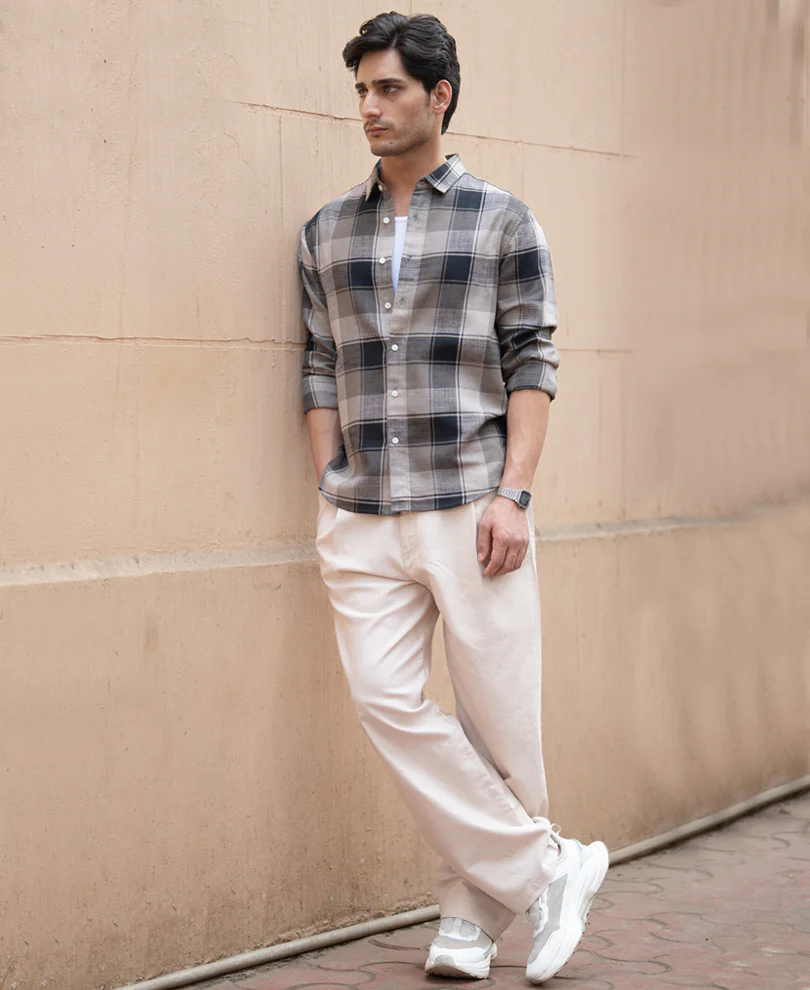 Olive & Black Structured Checks Shirt 100% Cotton - Image 7