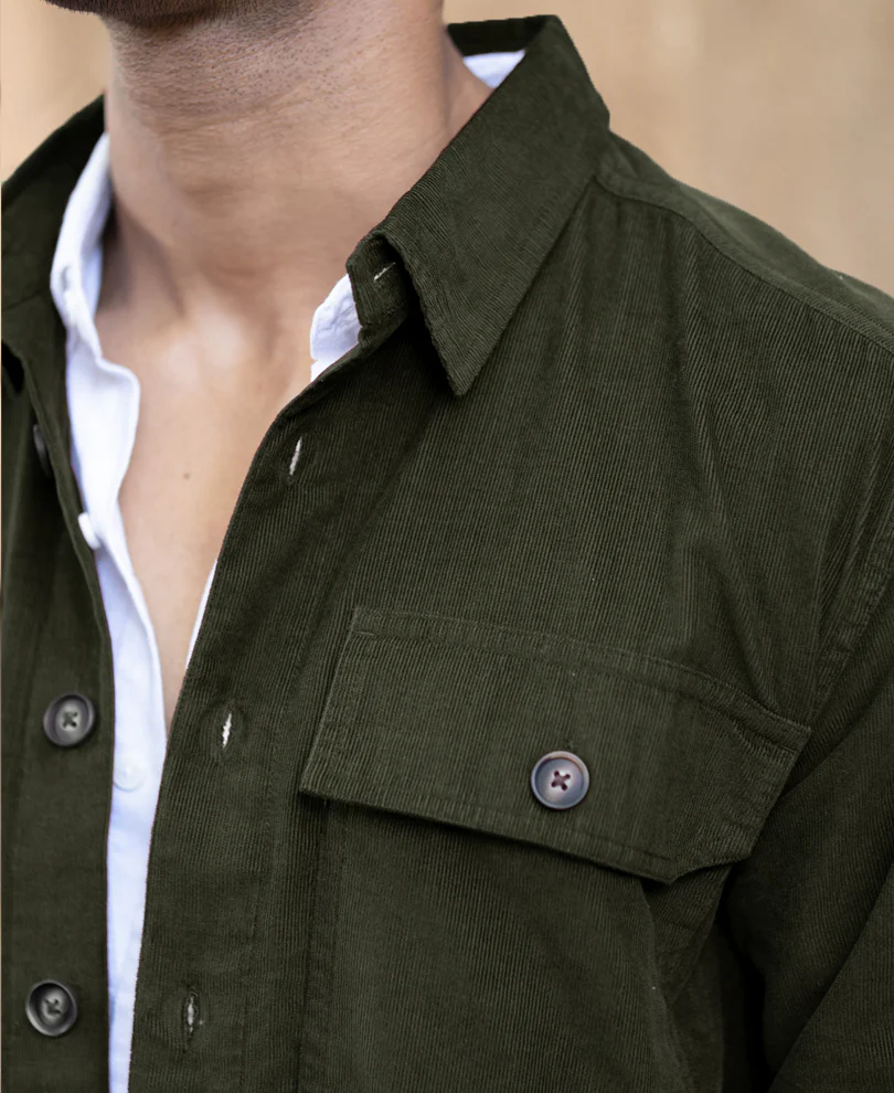 Olive Corduroy Shirt With Pockets 100% Cotton - Image 3
