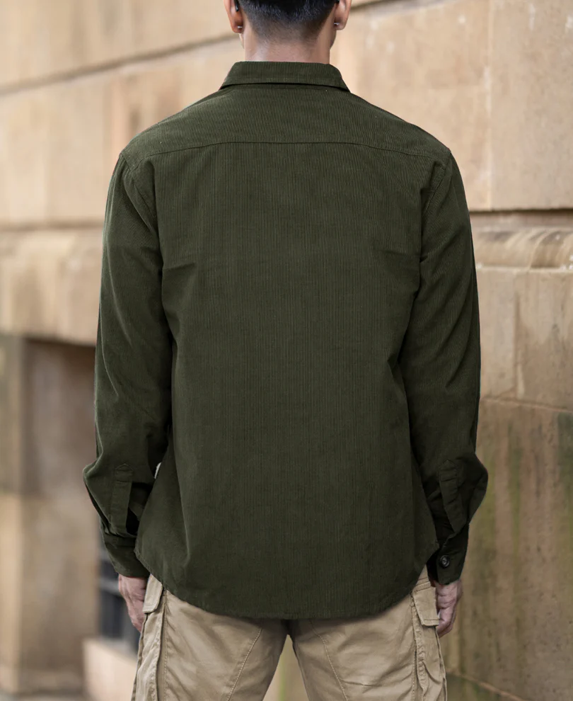 Olive Corduroy Shirt With Pockets 100% Cotton - Image 4