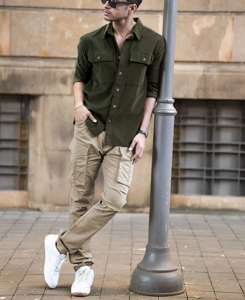 Olive Corduroy Shirt With Pockets 100% Cotton - Image 5