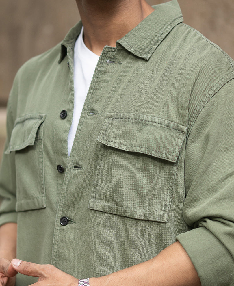 Olive Denim Overshirt 100% Cotton - Image 4