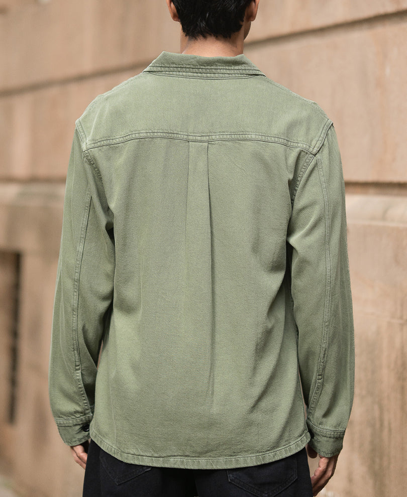 Olive Denim Overshirt 100% Cotton - Image 6