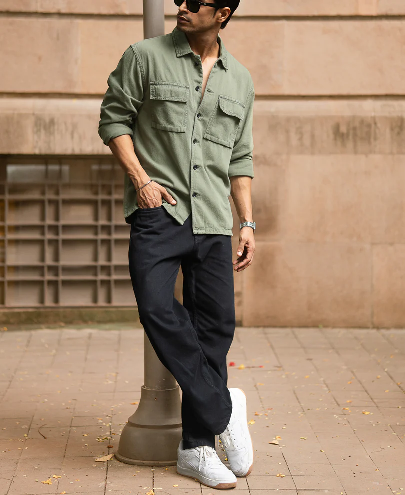 Olive Denim Overshirt 100% Cotton - Image 7