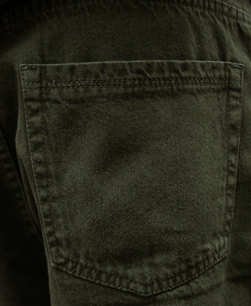 Olive Distress Baggy Jeans 100% Cotton - Image 4