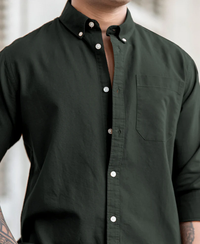 Olive Oxford Shirt 100% Cotton - Image 4