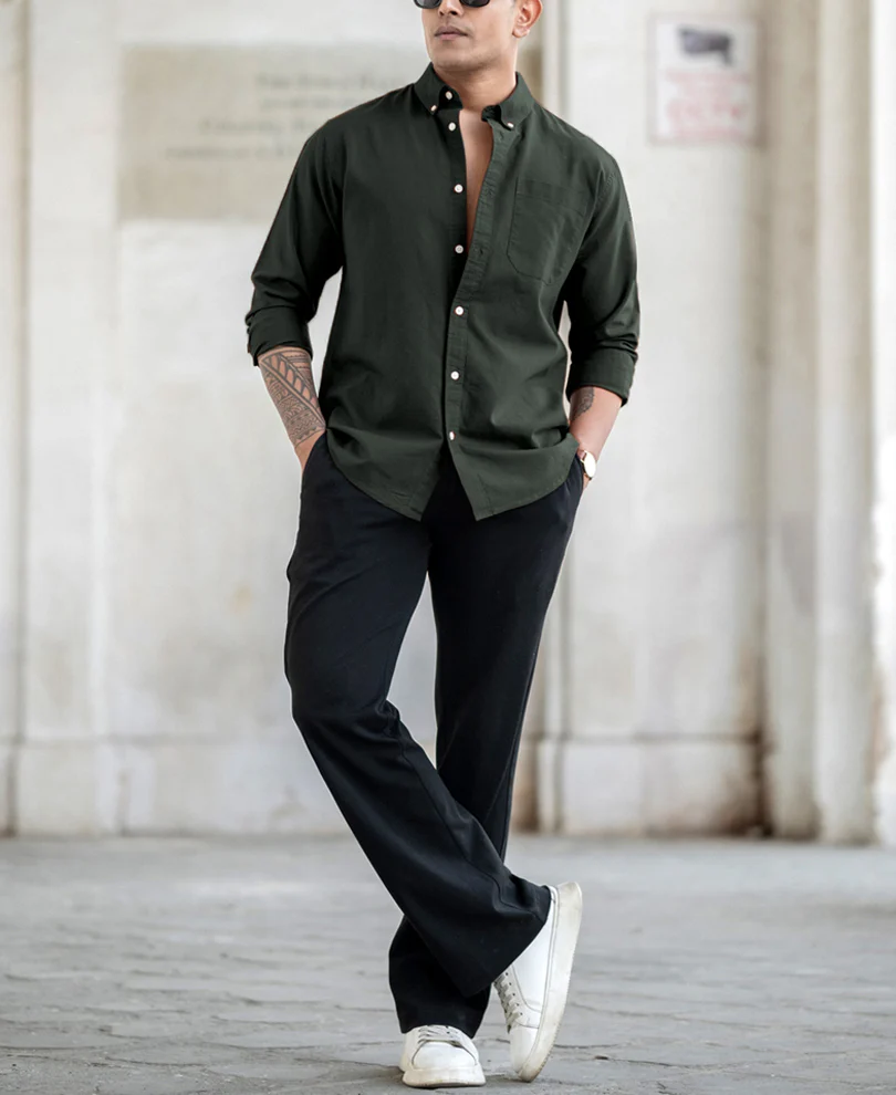 Olive Oxford Shirt 100% Cotton - Image 5