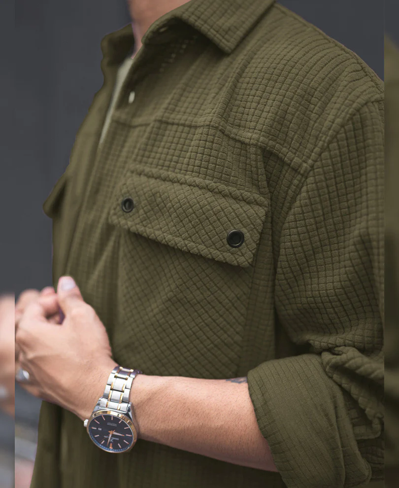 Olive Green Structured Knit Oversized Shirt - Image 6