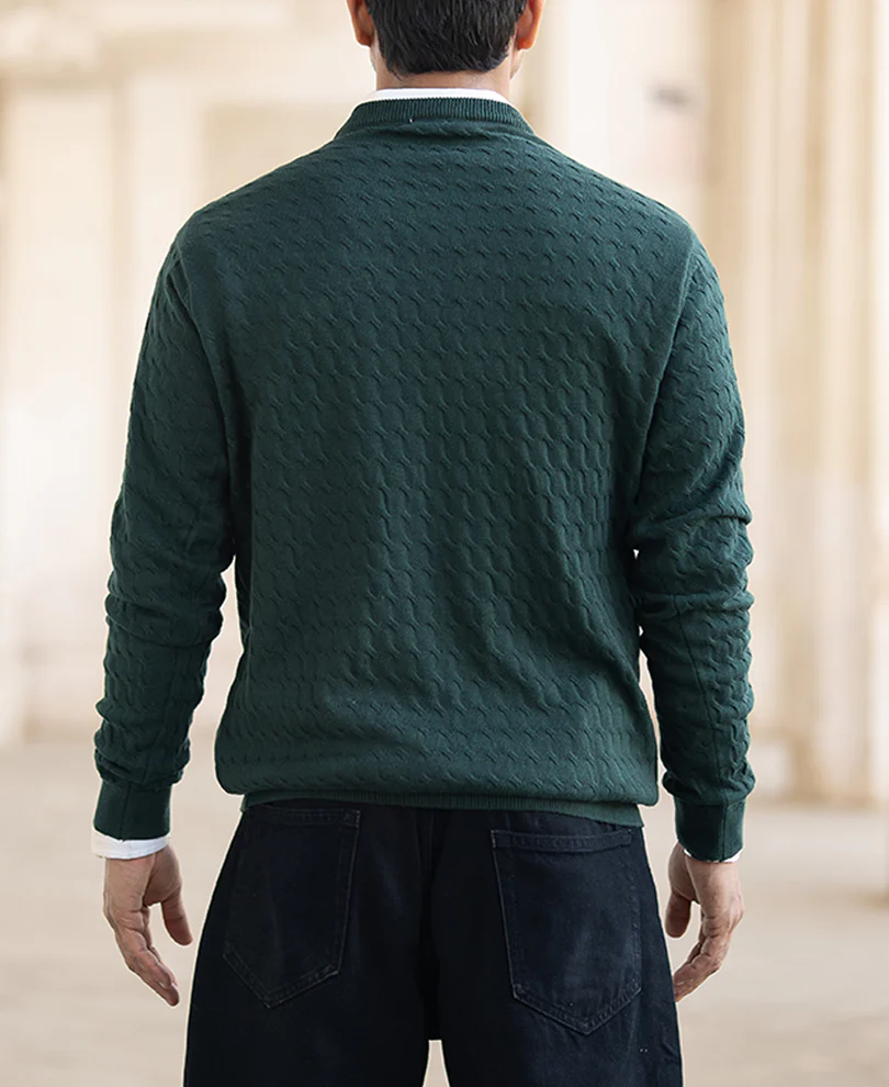 Olive Green Structured Regular Fit Full Sleeves T-Shirt 100% Cotton - Image 4