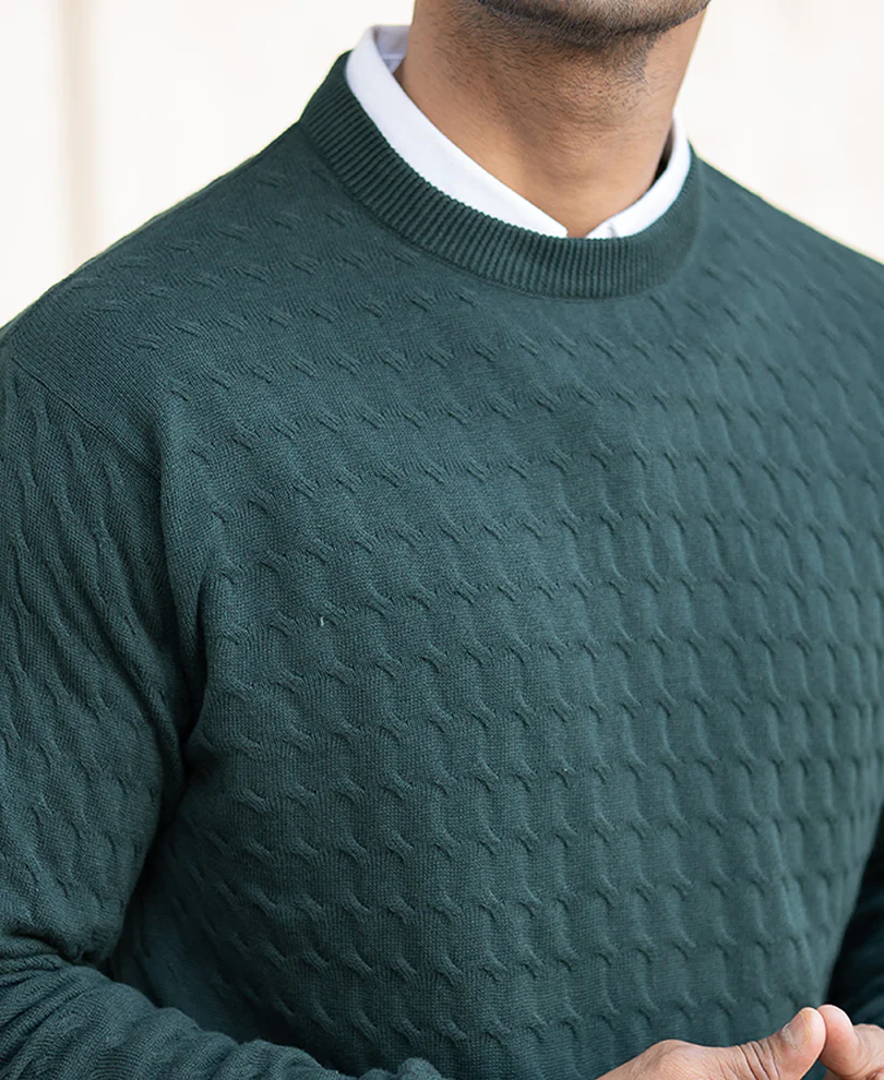 Olive Green Structured Regular Fit Full Sleeves T-Shirt 100% Cotton - Image 5