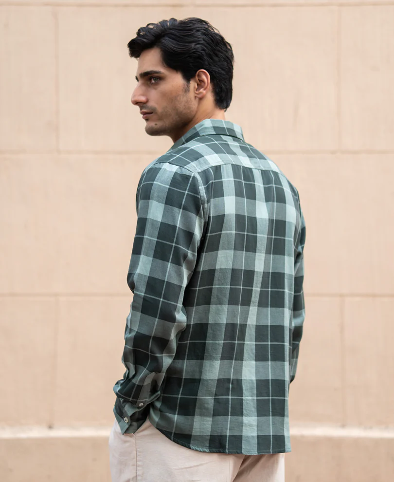 Olive Lightweight Checks Shirt 100% Cotton - Image 5