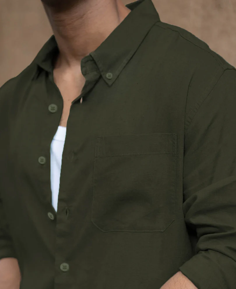 Olive Linen Blend Shirt - Image 3