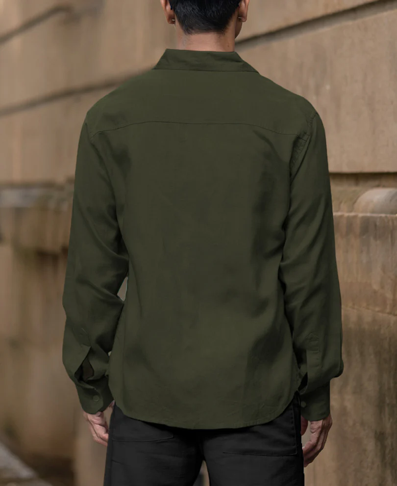 Olive Linen Blend Shirt - Image 5