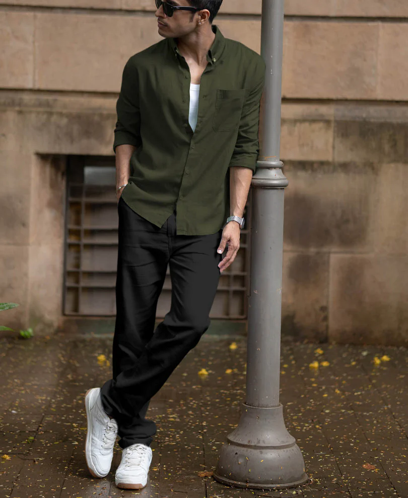 Olive Linen Blend Shirt - Image 6