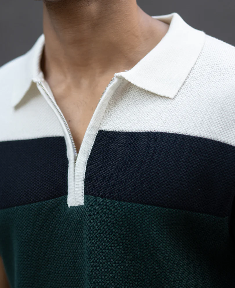 Olive & Navy Knit Stripe T-Shirt 100% Cotton - Image 5