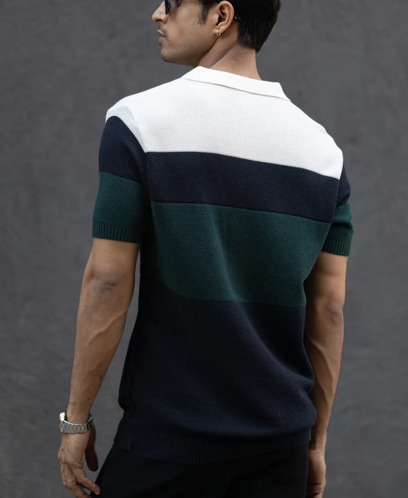 Olive & Navy Knit Stripe T-Shirt 100% Cotton - Image 6