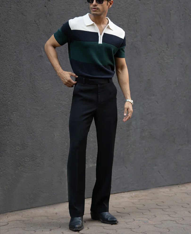 Olive & Navy Knit Stripe T-Shirt 100% Cotton - Image 7